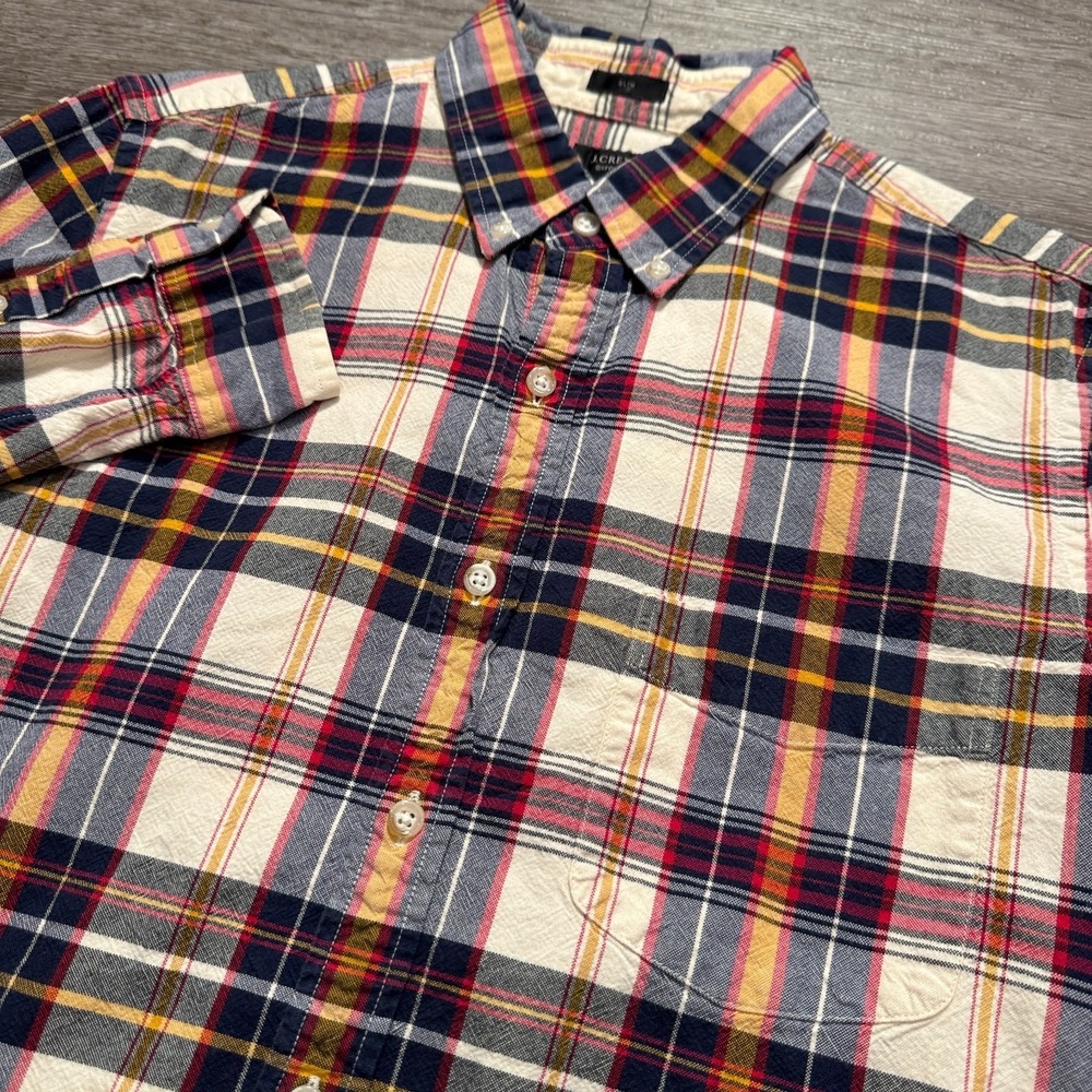 J Crew Shirt Mens Medium Plaid Oxford 100% Cotton Slim Button Down Preppy Pocket